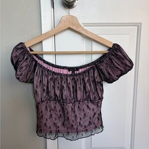 dELiA*s Off Shoulder Mesh Floral Top S